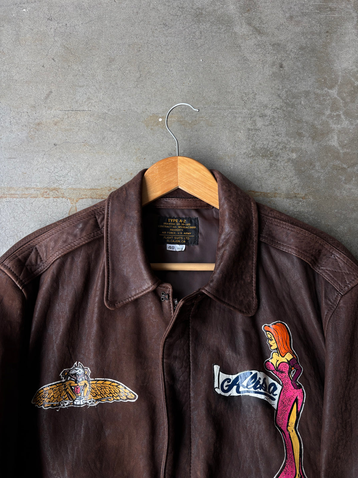 1990s Handpainted "Taz Airlines" A2 Leather Jacket