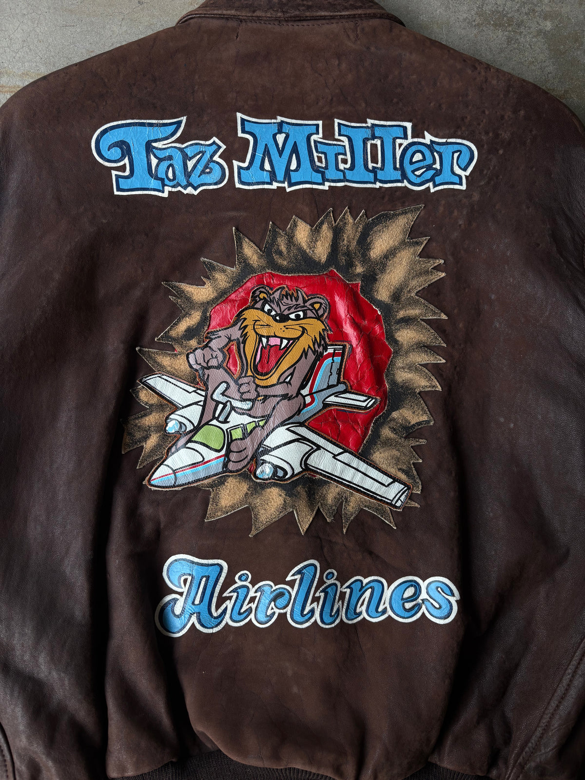 1990s Handpainted "Taz Airlines" A2 Leather Jacket