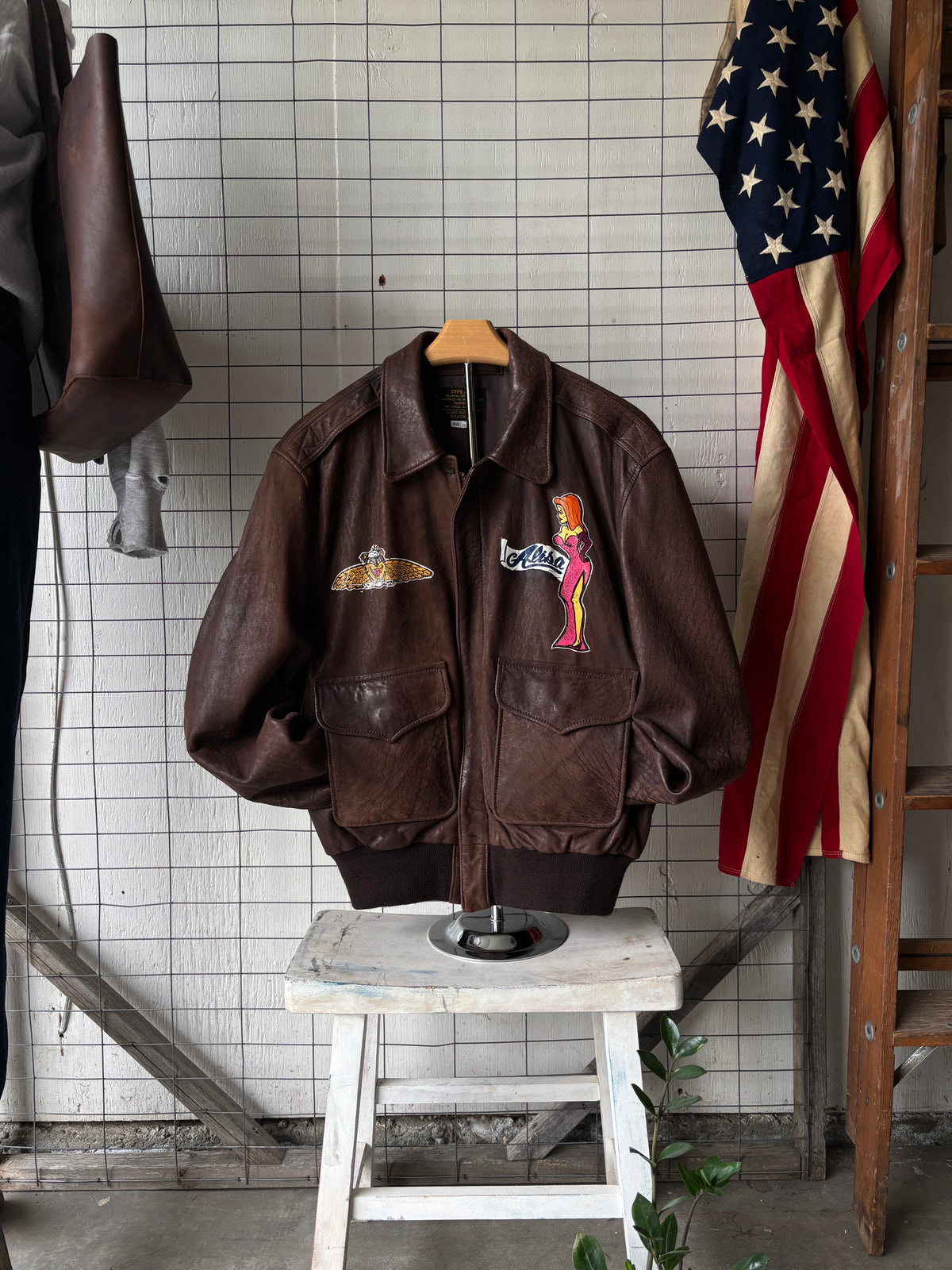 1990s Handpainted "Taz Airlines" A2 Leather Jacket