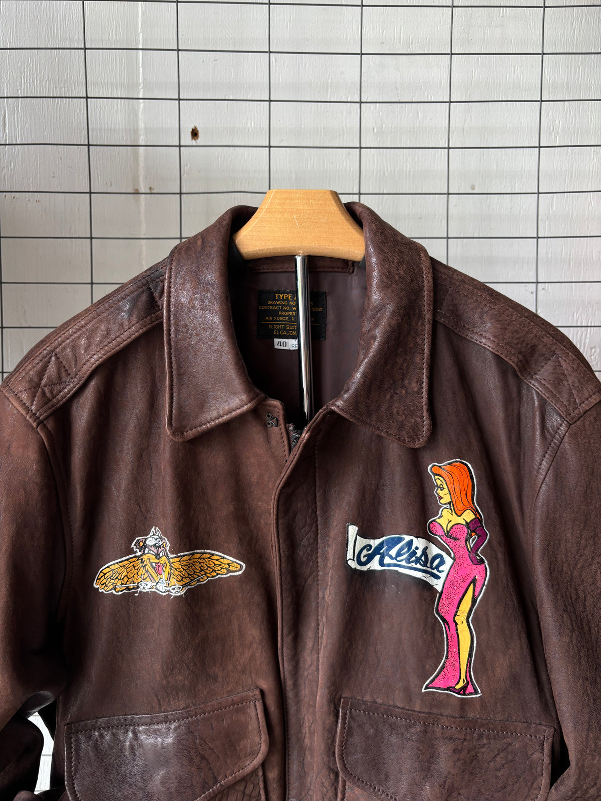 1990s Handpainted "Taz Airlines" A2 Leather Jacket