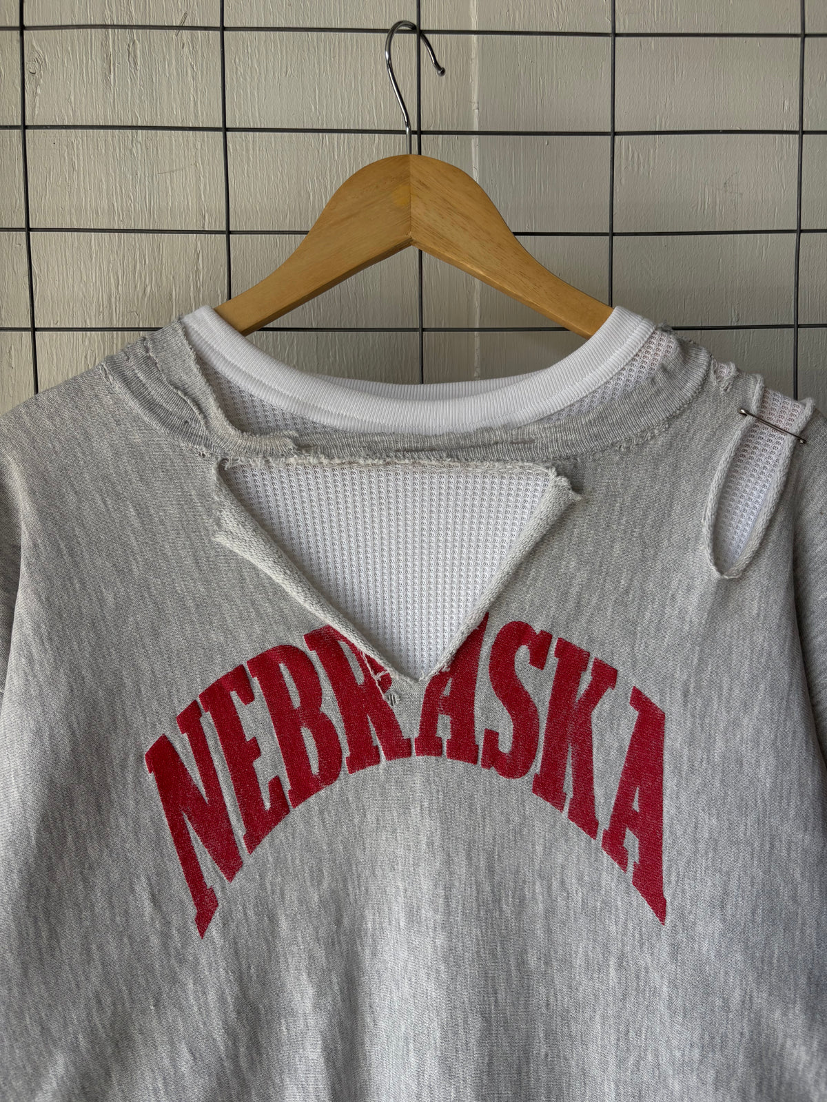 1980s Distressed Nebraska Champion Reverse Weave + Thermal
