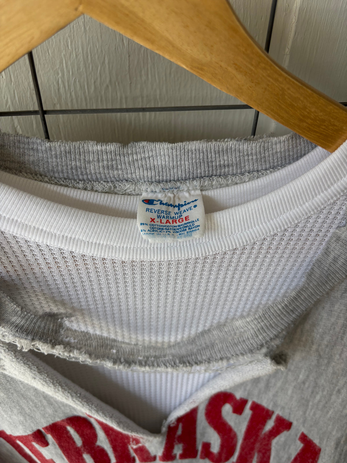 1980s Distressed Nebraska Champion Reverse Weave + Thermal