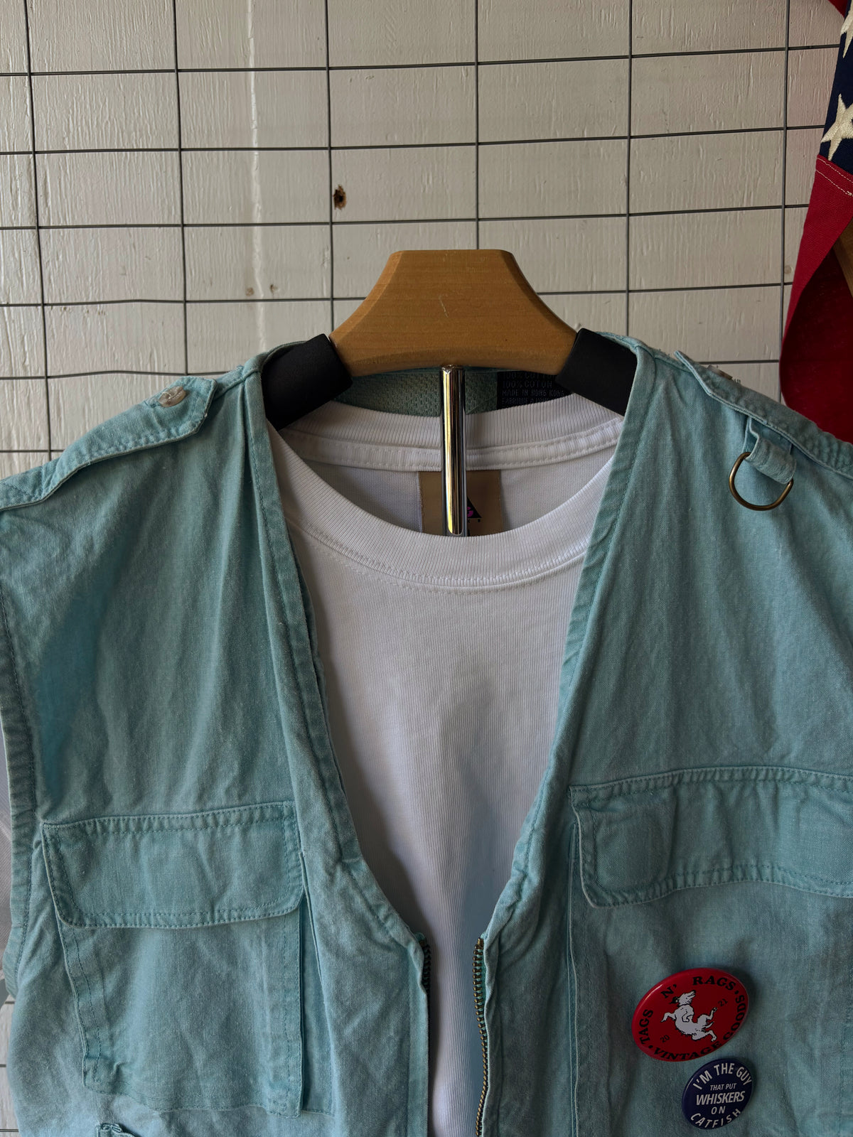 1980s Turquoise Fishing Vest + Buttons