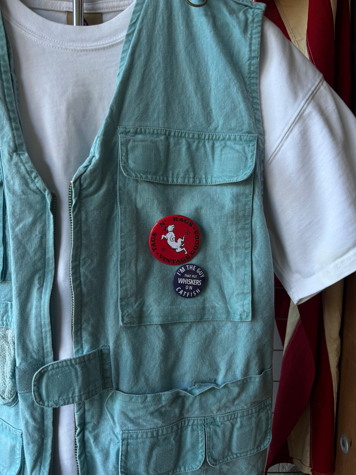 1980s Turquoise Fishing Vest + Buttons