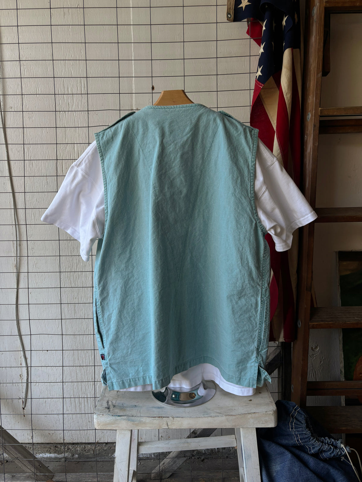 1980s Turquoise Fishing Vest + Buttons