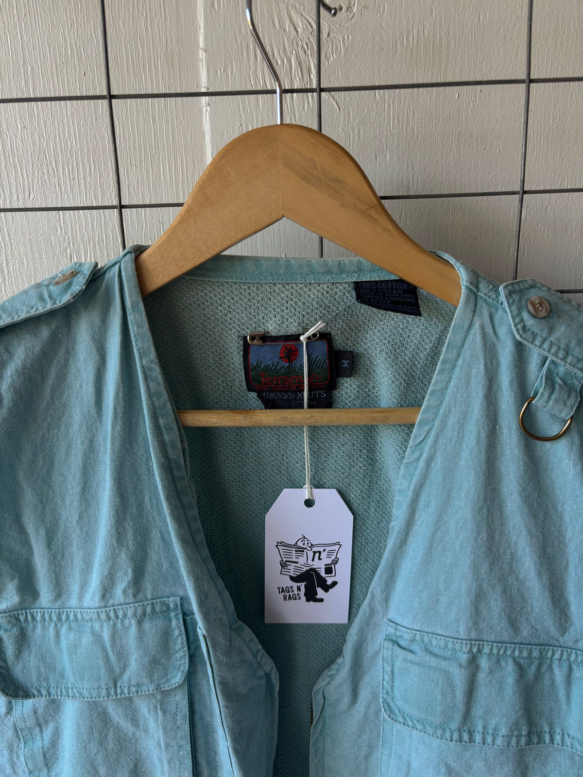 1980s Turquoise Fishing Vest + Buttons