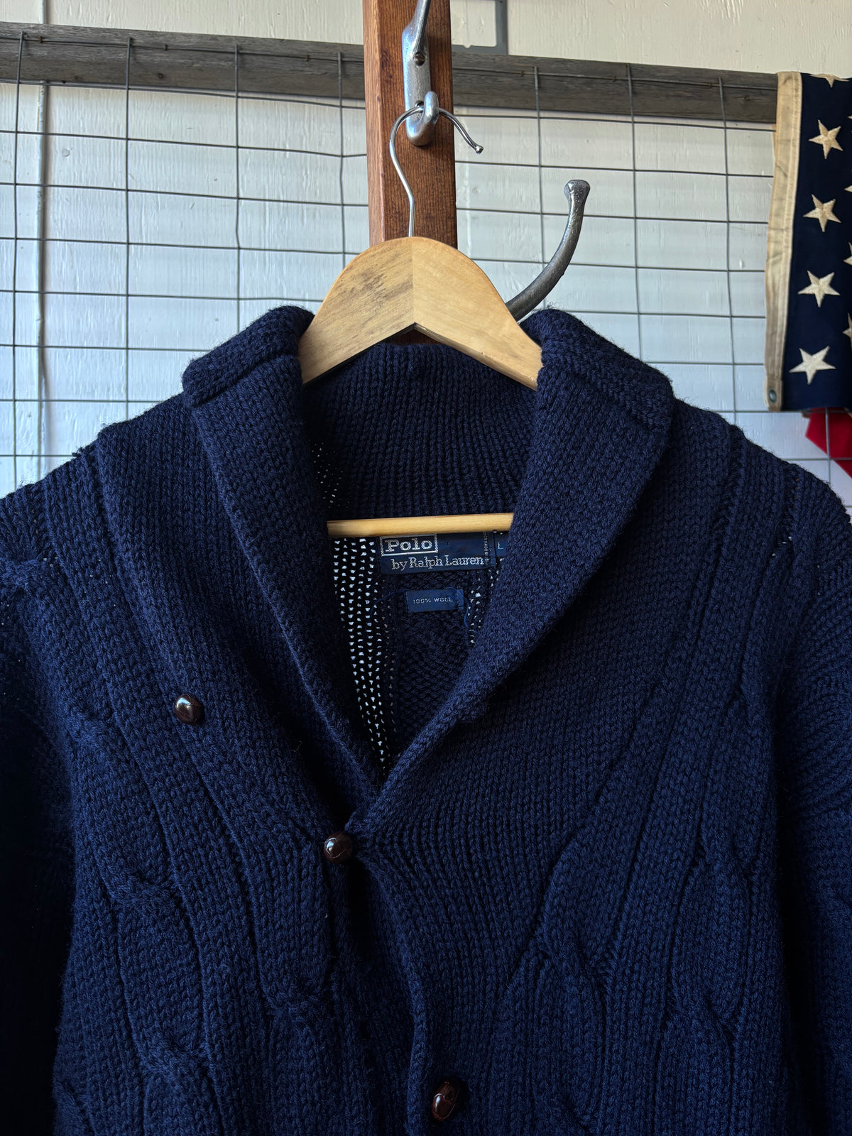 1990s Polo Ralph Lauren Wool Shawl Collar Cardigan